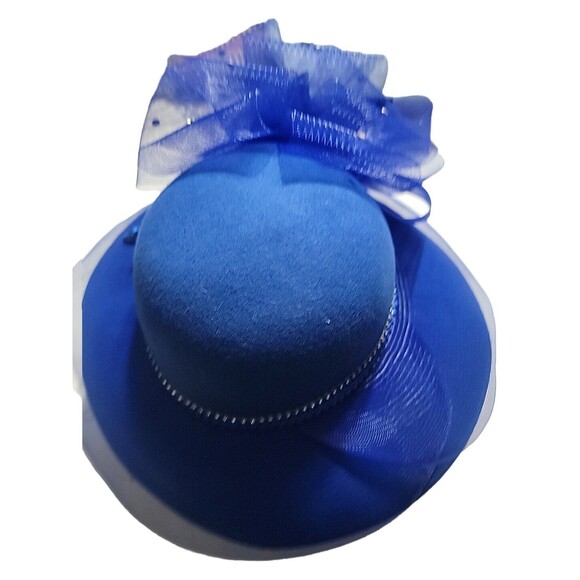 Vintage Kakyco Classic Handcrafted Blue Floral Rhinestone Wool Hat. Size 7½\